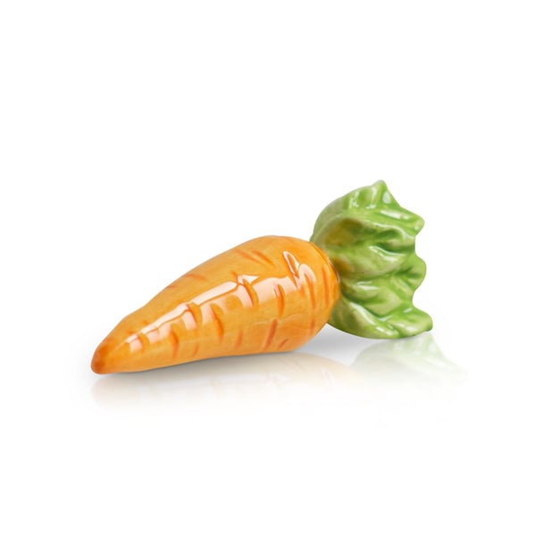 A orange carrot charm with green leaves, part of the Nora Fleming Charm collection. Available at Be Charmed