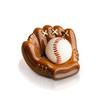Nora Fleming mini - a brown baseball glove with a white baseball inside on a white background. Available at Be Charmed