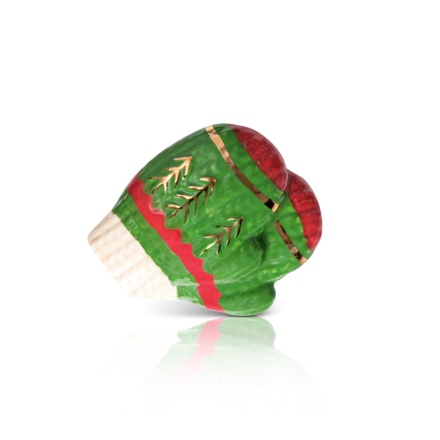 Decorative green and red object with gold accents on a white background. Available at Be Charmed