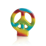 A colorful, multicolored, rainbow-patterned peace sign Nora Fleming mini charm. Available at Be Charmed