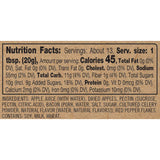 Nutrition facts label for  Bacon + Apple Jam with ingredients listed below. Available at Be Charmed