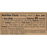 Nutrition facts label for Triple Berry Jam with ingredients listed below. Available at Be Charmed