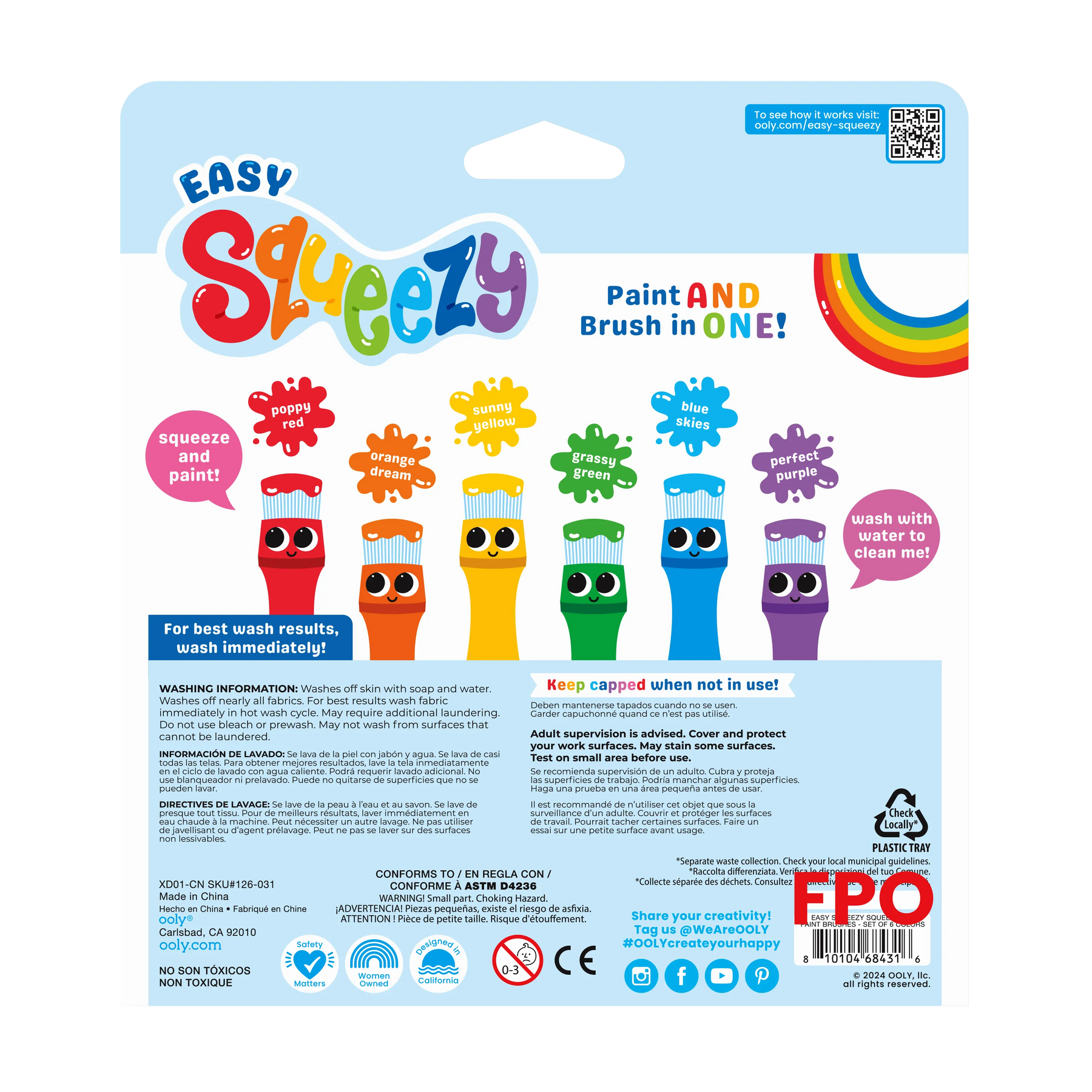 OOLY - Easy Squeezy: Squeezable Poster Paint Brushes - Set of 6