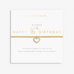 Gold bracelet with heart charm on a 'Happy 16th Birthday' card from A Littles & Co. Available at Be Charmed