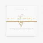 Gold bracelet with heart design on a 'Happy 21st Birthday' card from A Littles & Co. Available at Be Charmed