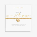 Gold heart bracelet on a 'Happy 60th Birthday' card from A Littles & Co. Available at Be Charmed