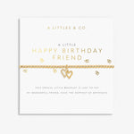 Gold bracelet with heart design on a 'A Littles & Co.' birthday card. Available at Be Charmed