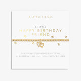Gold bracelet with heart design on a 'A Littles & Co.' birthday card. Available at Be Charmed