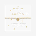 Gold bracelet with heart charm on a 'A Littles & Co.' branded card. Available at Be Charmed