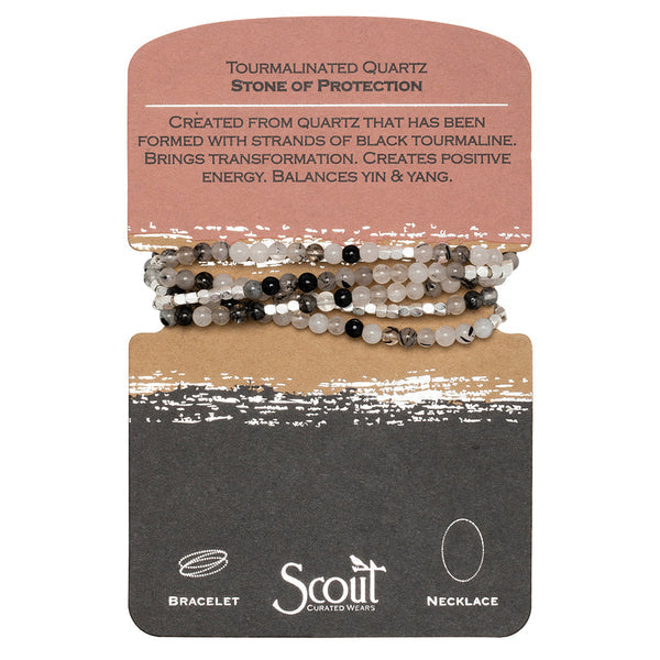 On Card Stone Wrap Bracelet/Necklace in Tourmalinated Quartz by Scout Curated Wears. Protective gemstone jewelry, versatile design. Available at Be Charmed.