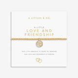 Gold bracelet on a white card with 'A Littles & Co.' branding. Available at Be Charmed