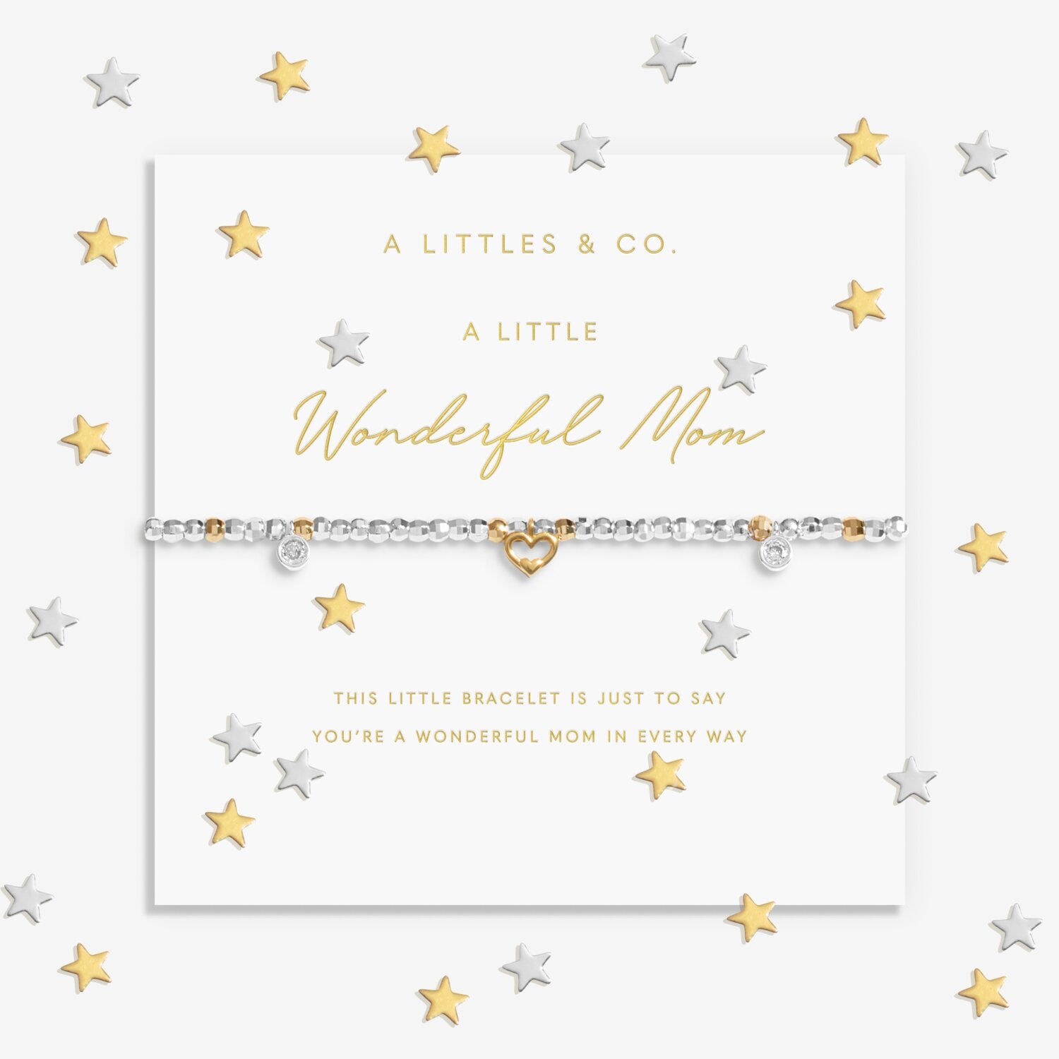Bracelet on a card with decorative stars and text, featuring 'A Littles & Co' branding. Availabl at Be Charmed