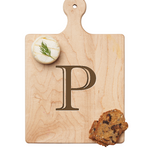 Maple Leaf 9x6 Initial Board P with Spreader. Personalized wooden serving board with monogram design. Perfect gift. Available at Be Charmed.
