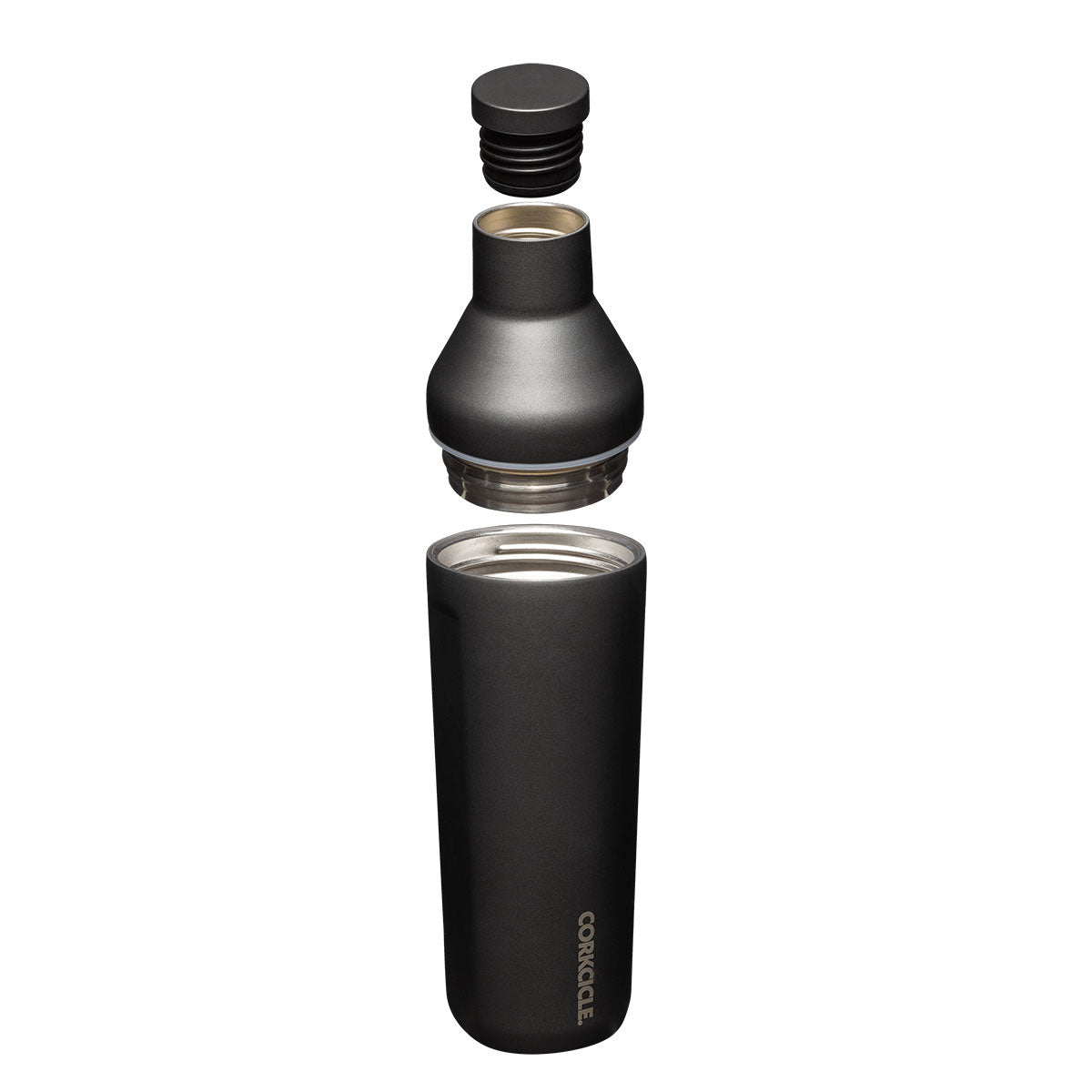 Parts to Corkcicle 17oz Cocktail Shaker in Slate – sleek stainless steel shaker with a modern matte slate finish. Features built-in strainer, leak-proof screw-on lid, and double-wall insulation to reduce sweating. A stylish and functional bar tool for mixing craft cocktails at home or on the go. Available at Be Charmed.