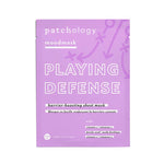 Patchology Playing Defense Sheet Mask – Antioxidant-rich mask with turmeric, green tea, and vitamin C to detox, protect, and restore stressed skin. Ideal for urban or polluted environments. Single-use sheet mask for refreshed, healthy skin. Available at Be Charmed.