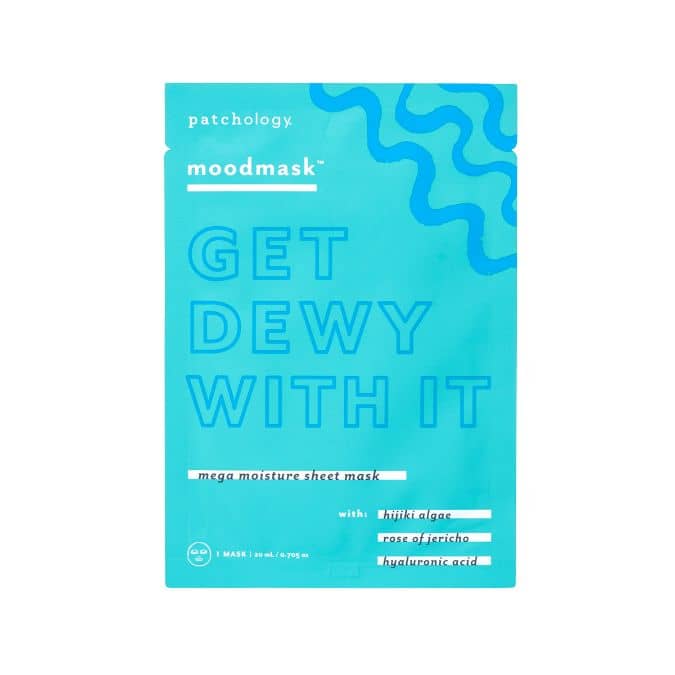 Patchology Get Dewy With It Sheet Mask – Ultra-hydrating face mask with hyaluronic acid, rose, and honey to deliver deep moisture and a radiant glow. Ideal for dull or dry skin. Single-use sheet mask for instant results. Available at Be Charmed.