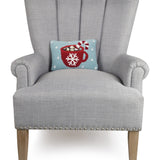 Gray armchair with a decorative pillow featuring a red mug design on a white background. Available at Be Charmed