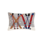 Decorative pillow with skiing design on a white background. Available at Be Charmed
