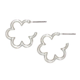 Periwinkle Earrings Brushed Silver Flower Hoop