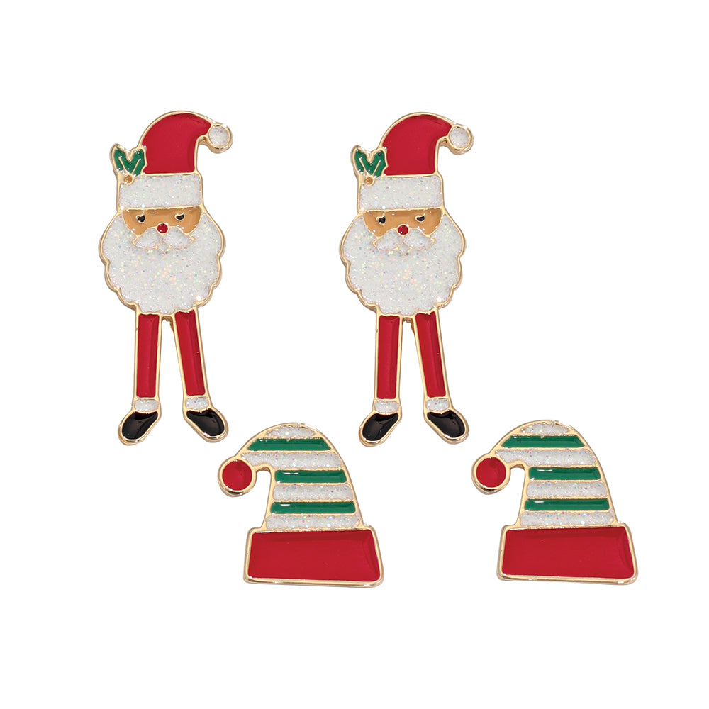 Set of Santa Claus earrings and hats on a white background. Available at Be Charmed. 