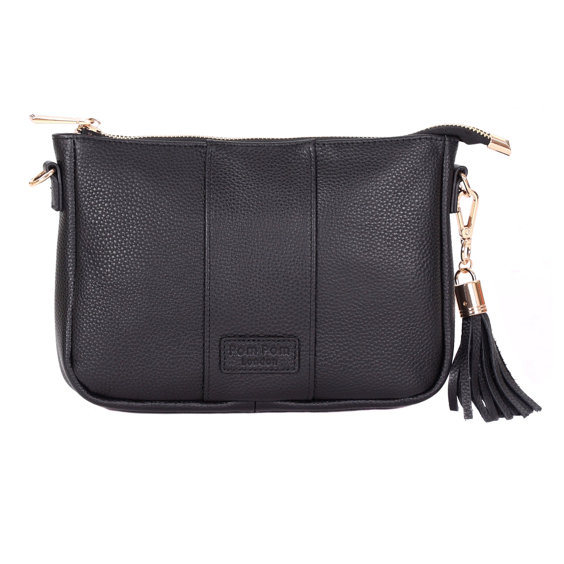 Black Pom Pom London City Slim Bag – handcrafted leather crossbody with sleek design and adjustable strap. Designed in London. Available at Be Charmed.