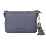 Slate Blue Pom Pom London City Slim Bag – handcrafted leather crossbody with sleek design and adjustable strap. Designed in London. Available at Be Charmed.