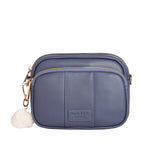 Slate Blue Pom Pom London Original Bag – classic handcrafted leather crossbody with adjustable and interchangeable straps. Available at Be Charmed.