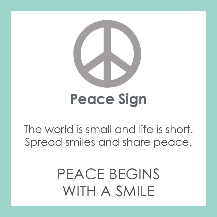 Product card for Lola silver peace sign pendant necklace with classic symbolic design, meaningful everyday jewelry, Available at Be Charmed
