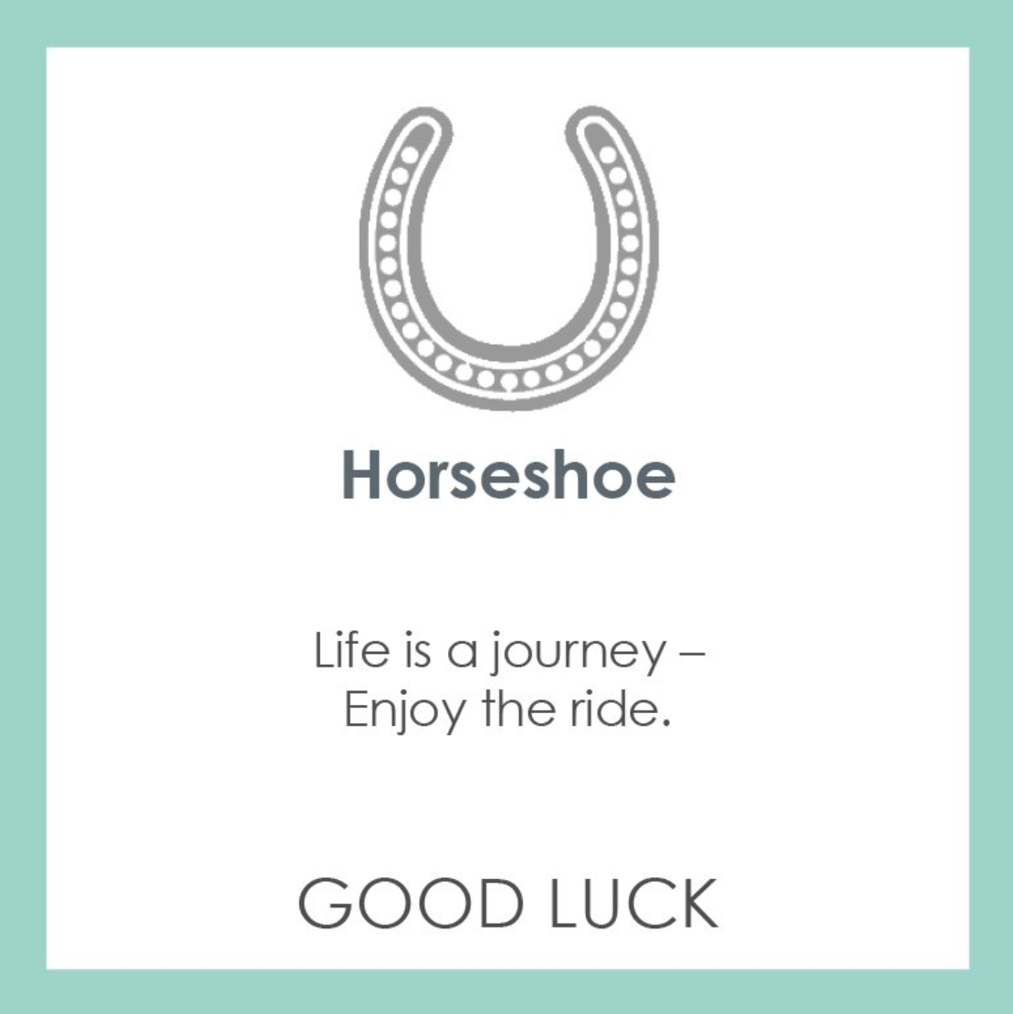Product card for a Lola Silver Horseshoe Pendan. Availabe at Be Charmed
