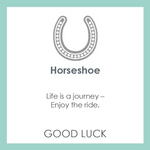 Product card for a Lola Silver Horseshoe Pendan. Availabe at Be Charmed