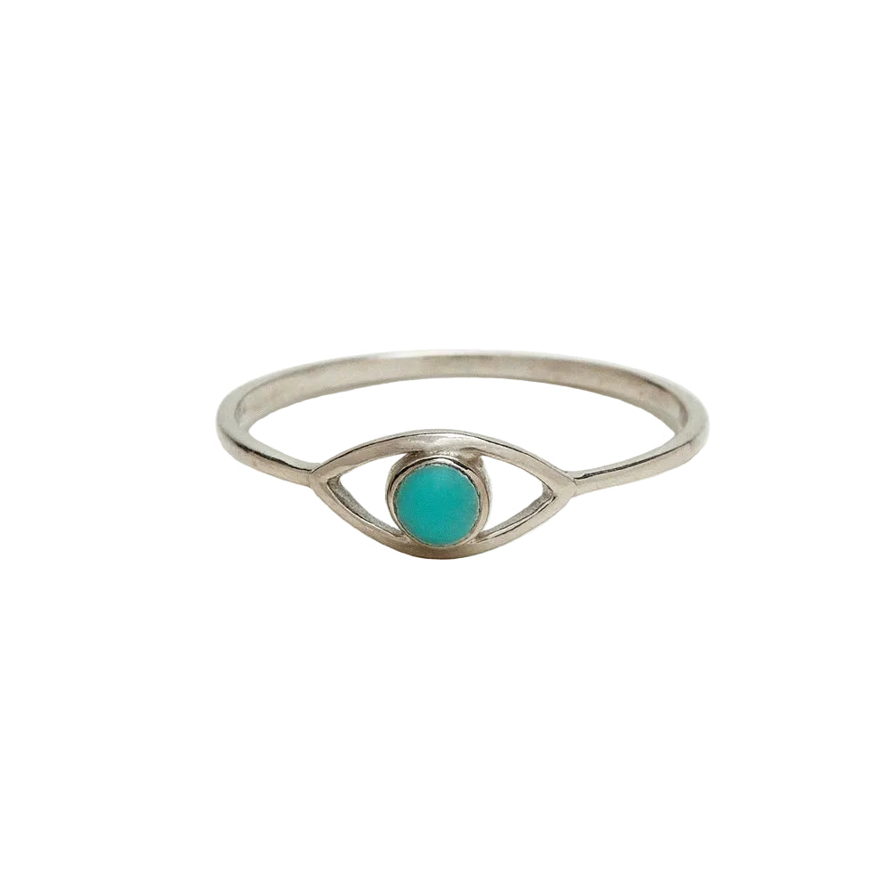 Pura Vida Gemstone Eye Ring in silver available at Be Charmed.