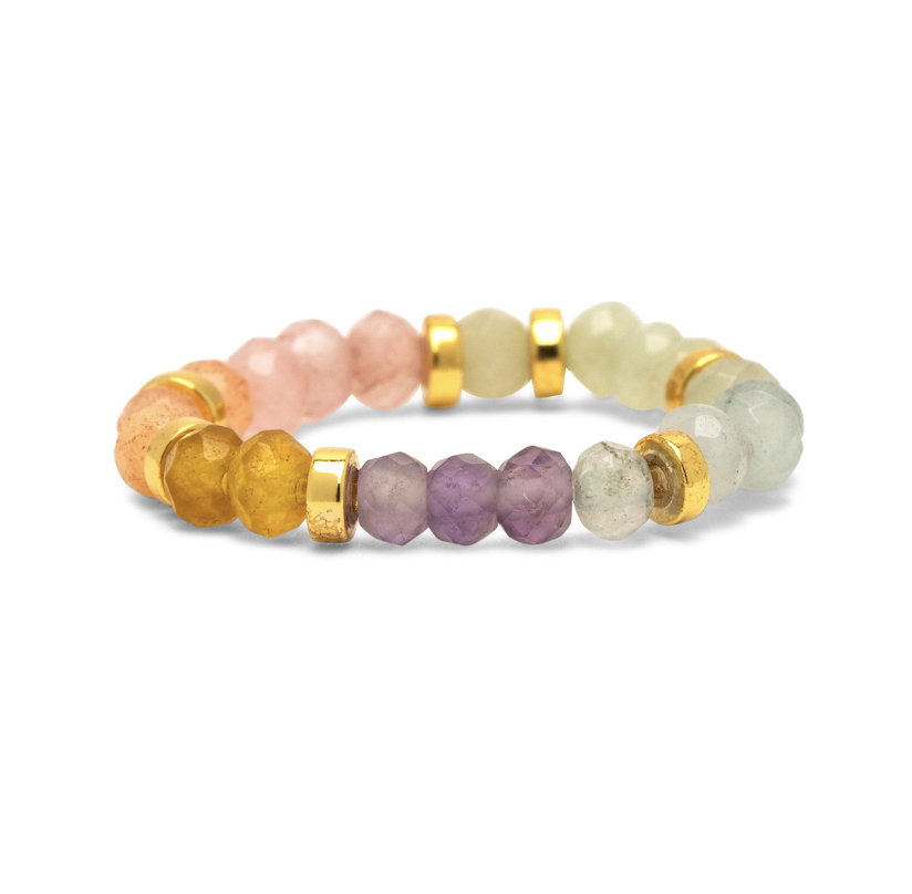 Gold Ombre Rainbow Bead Stretch Ring available at Be Charmed