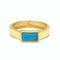 A gold Pura Vida ring with a turquoise stone in a geometric setting, giving a vibrant and tropical vibe. Available at Be Charmed