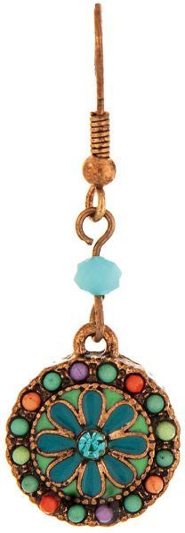 Rain Blue Flower Wheel Earrings – floral-inspired jewelry with colorful wheel design, lightweight and giftable. Available at Be Charmed