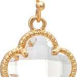 Rain Gold Faceted Clear Gem Clover Earrings – elegant clover-shaped jewelry with sparkling gem accents. Available at Be Charmed