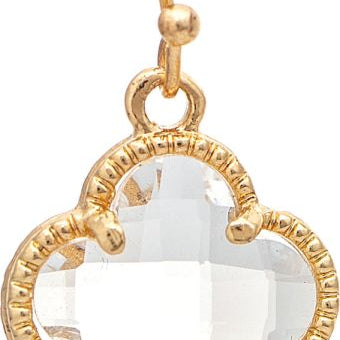 Rain Gold Faceted Clear Gem Clover Earrings – elegant clover-shaped jewelry with sparkling gem accents. Available at Be Charmed