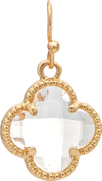 Rain Gold Faceted Clear Gem Clover Earrings – elegant clover-shaped jewelry with sparkling gem accents. Available at Be Charmed