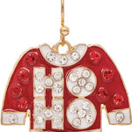 Rain Gold HO HO Ugly Sweater Earrings – playful holiday jewelry with festive sweater design, perfect for parties. Available at Be Charmed
