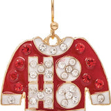 Rain Gold HO HO Ugly Sweater Earrings – playful holiday jewelry with festive sweater design, perfect for parties. Available at Be Charmed
