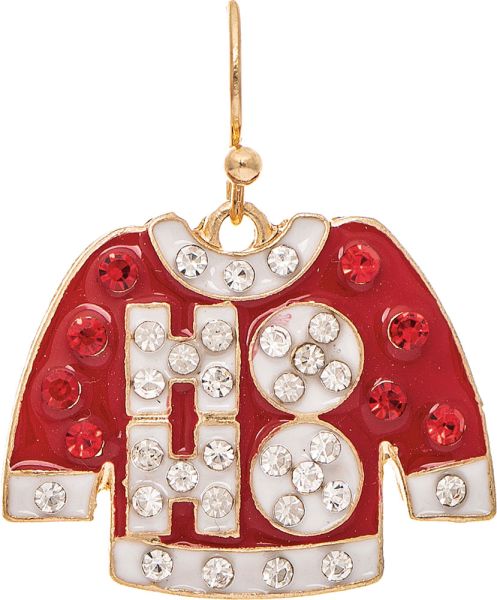 Rain Gold HO HO Ugly Sweater Earrings – playful holiday jewelry with festive sweater design, perfect for parties. Available at Be Charmed