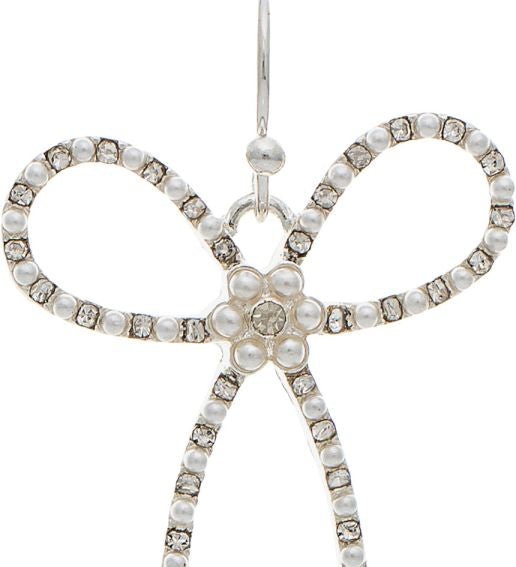 Rain Silver Clear Pearly Center Crystal Bow Earrings