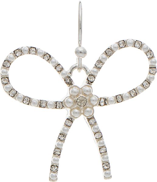 Rain Silver Clear Pearly Center Crystal Bow Earrings