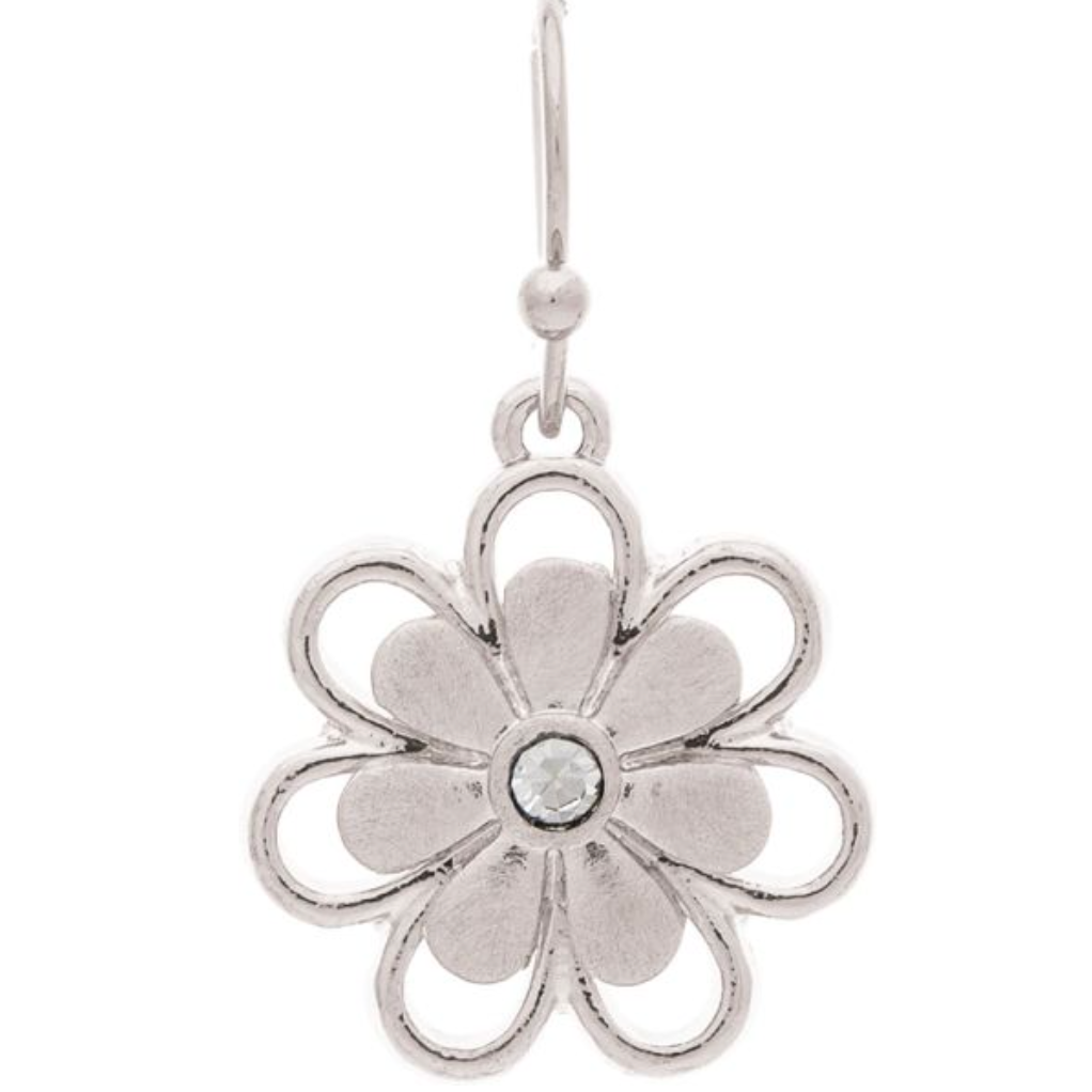Rain Silver Crystal Center Little Daisy Earrings