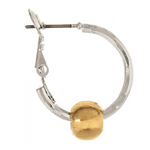 Rain silver hoop earrings with bold gold ball detail — sleek mixed-metal design. Available at Be Charmed