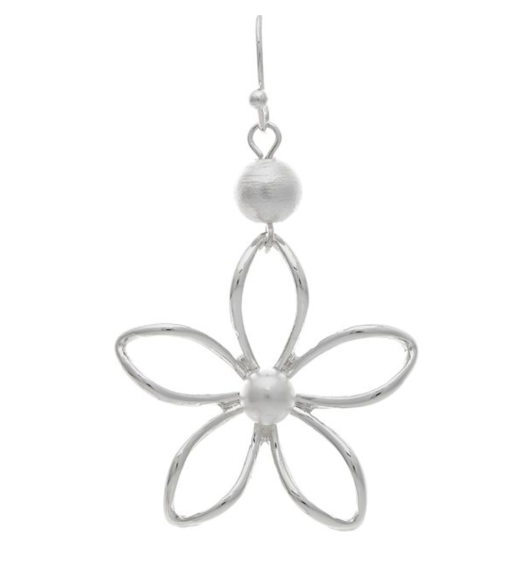 Rain Silver Pearl Top Wire Flower Earrings 