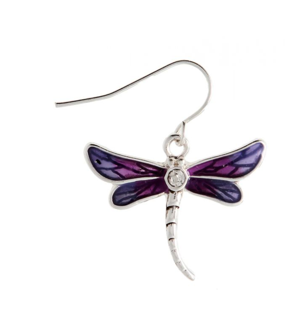 Rain - Silver Purple Dragonfly Earring