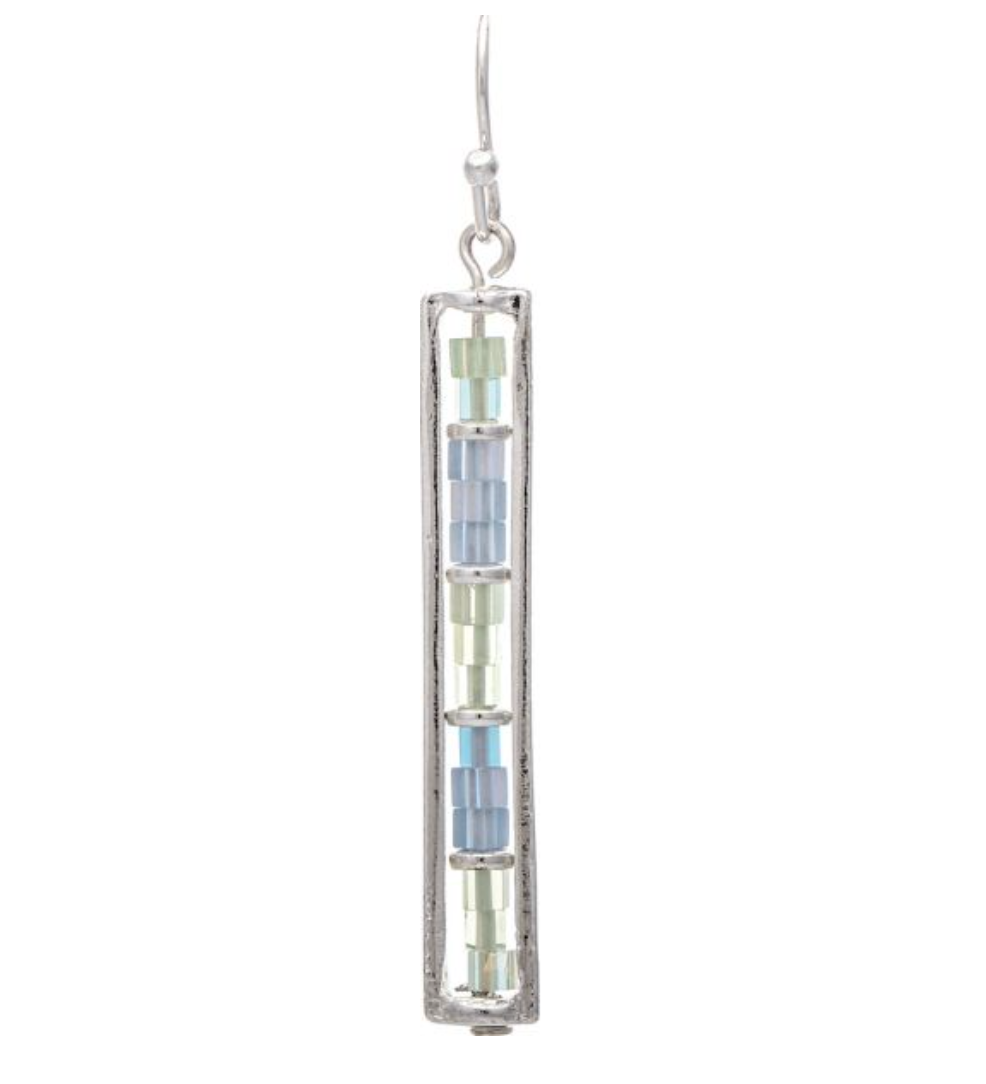 Rain Silver Stacked Blues Color Bead Bar Earrings 