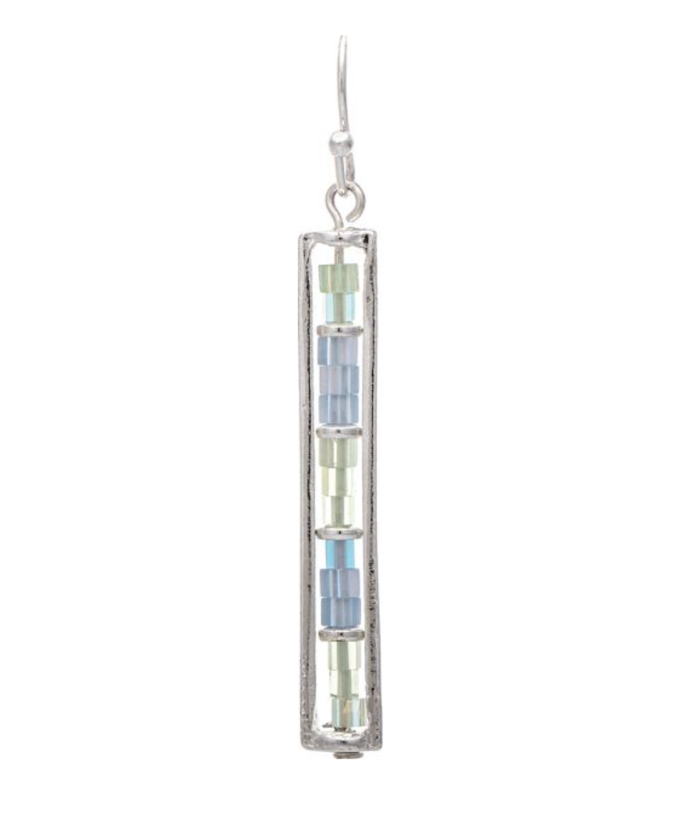 Rain Silver Stacked Blues Color Bead Bar Earrings 