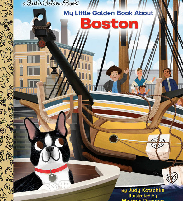Little Golden Book cover featuring a dog and a ship with Boston skyline. Available at Be Charmed