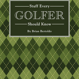 The cover of the book 'Stuff Every Golfer Should Know' with a green argyle pattern and white title text. Available at Be Charmed
